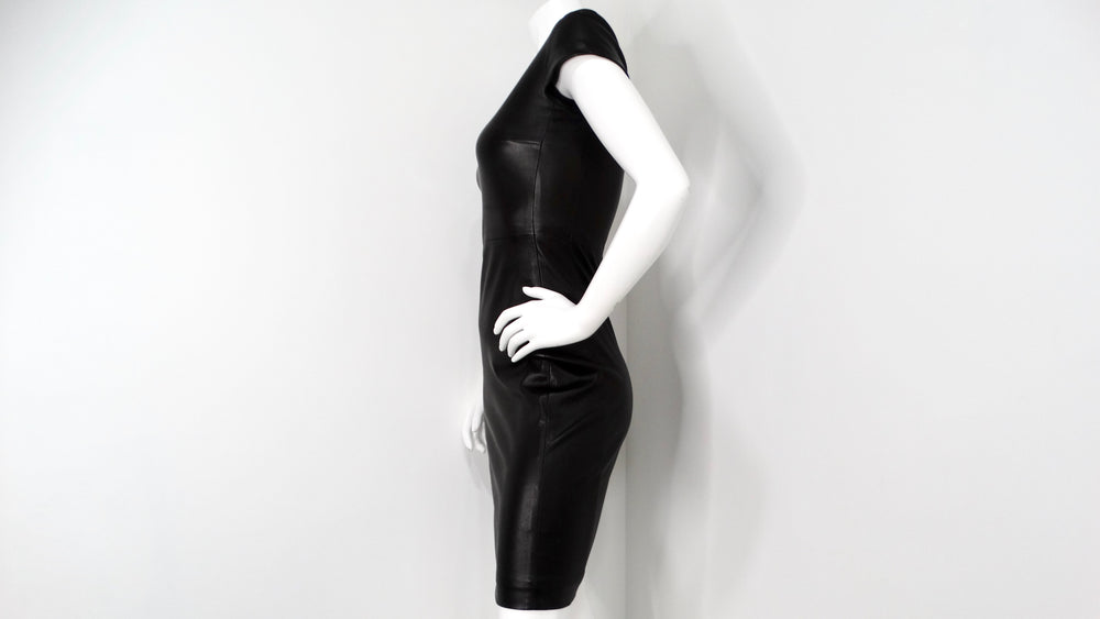 The Row Black Lambskin Leather Mini Dress