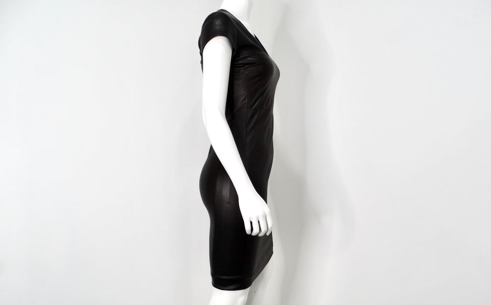 The Row Black Lambskin Leather Mini Dress