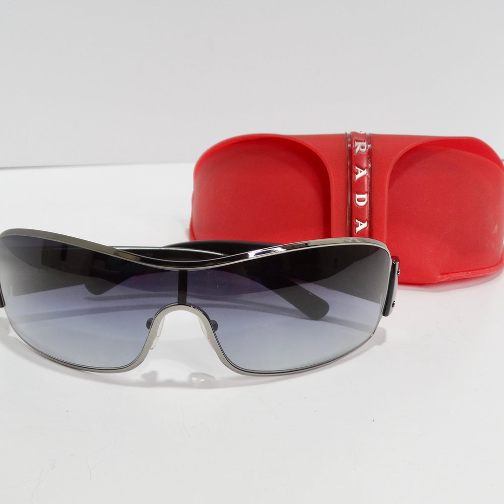 Prada 1990s Silver Tone Shield Sunglasses