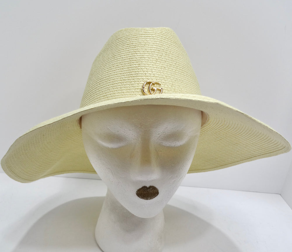 CHANEL Vintage Yellow Quilted Wide Brim Straw Hat with Bow Accent
