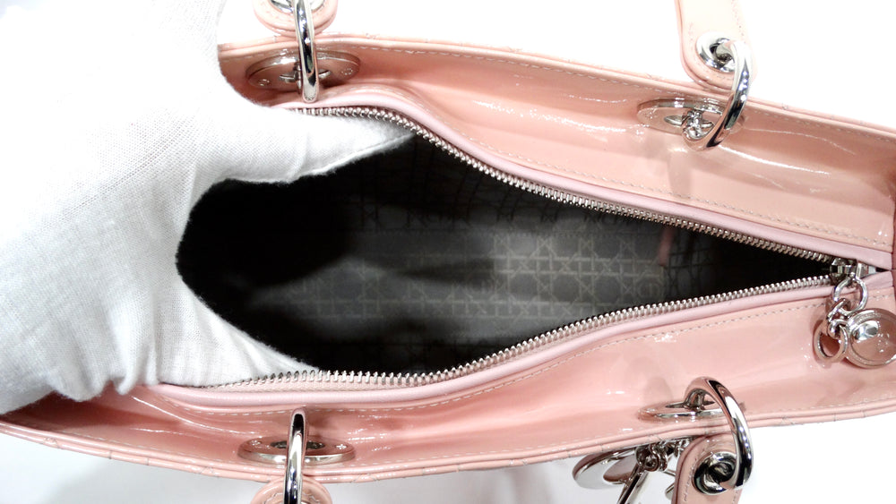 Christian Dior Light Pink Patent Cannage Large Lady Dior Handbag