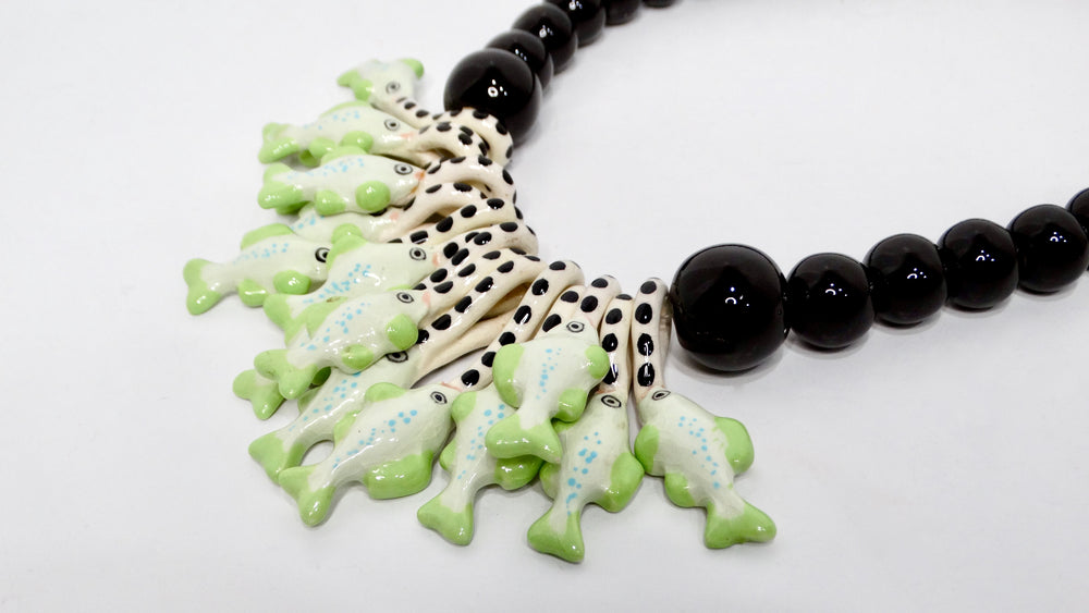 Dolce & Gabbana Inspired Vintage Parrot Pearls Fish Ceramic Beaded Necklace