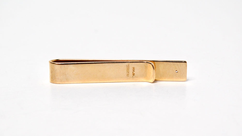 Tiffany & Co. 14K Gold Tie Clip With Diamond & Engravings