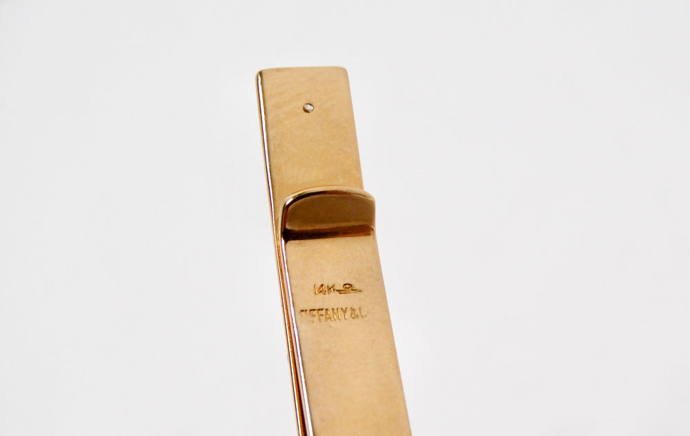 Tiffany & Co. 14K Gold Tie Clip With Diamond & Engravings