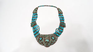 Vintage Turquoise & Sterling Silver Beaded Collar Necklace