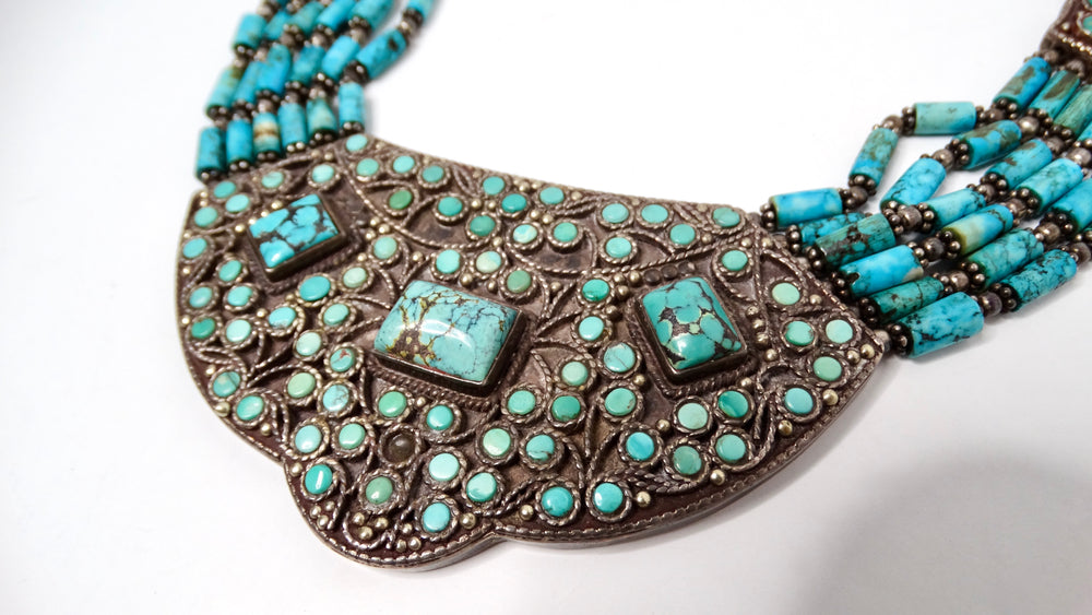 Vintage Turquoise & Sterling Silver Beaded Collar Necklace