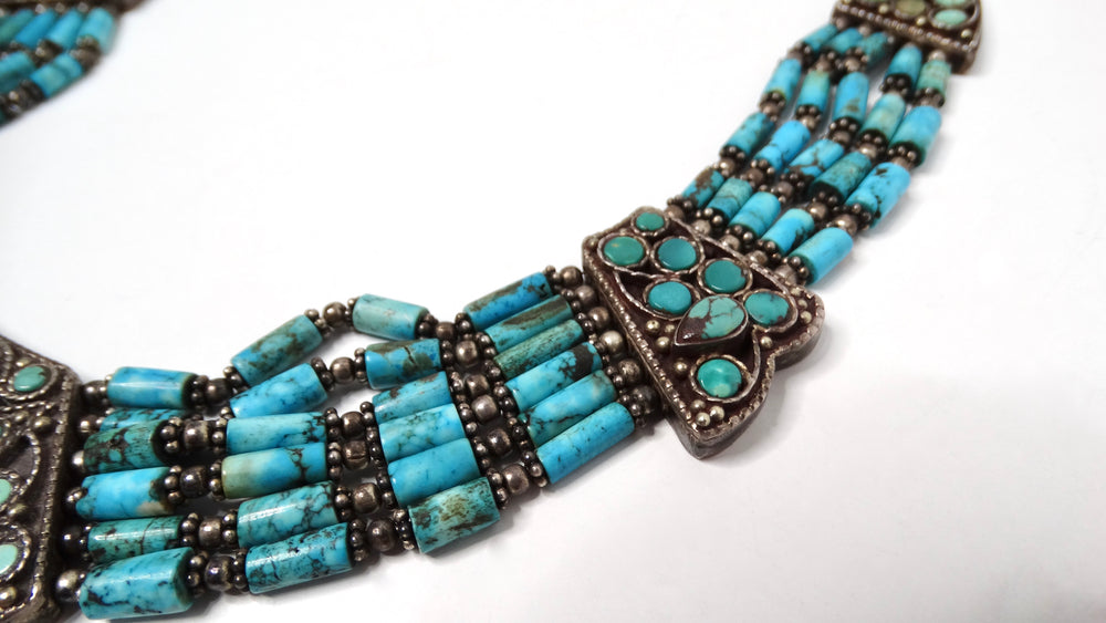 Vintage Turquoise & Sterling Silver Beaded Collar Necklace