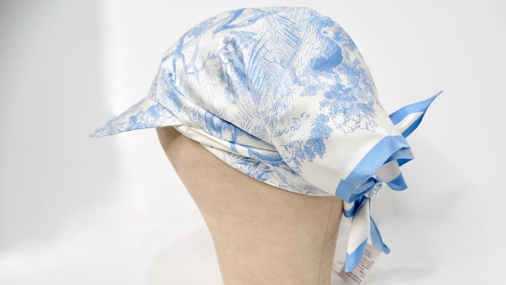 Christian Dior Blue & White "Toile De Jouy" Print Silk Scarf Visor