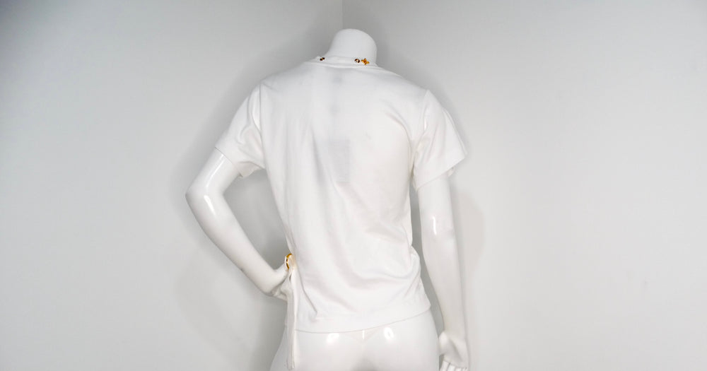 Louis Vuitton White Cotton T-shirt With Gold-Tone Monogram Charms & Strap