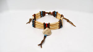 Vintage Native American Buffalo Bone Beaded Row Tie Necklace