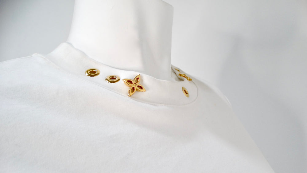 Louis Vuitton White Cotton T-shirt With Gold-Tone Monogram Charms & Strap