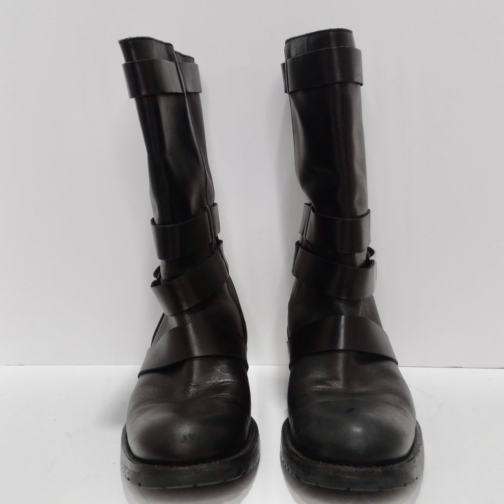 Dior by John Galliano Black Leather Silver Tone Logo Boots