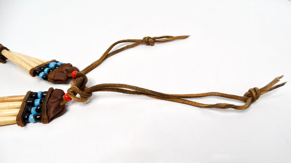 Vintage Native American Buffalo Bone Beaded Row Tie Necklace