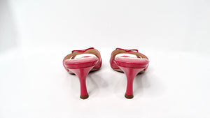 Prada Pink Saffiano Leather Bow Slide Sandals