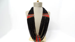 Vintage Indian Naga Handmade Tribal Multi-Strand Black Beaded Necklace