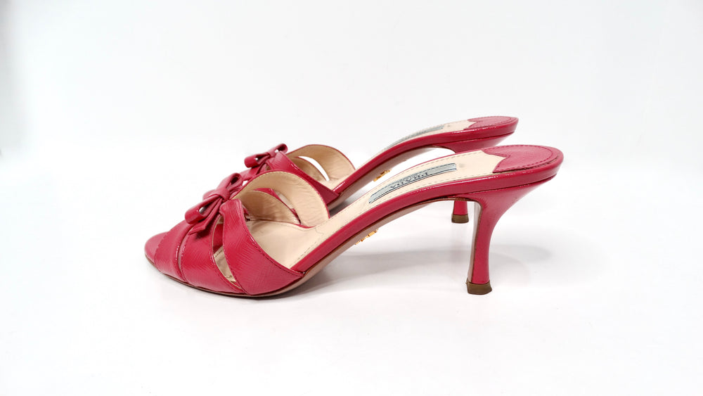 Prada Pink Saffiano Leather Bow Slide Sandals