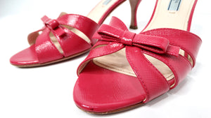 Prada Pink Saffiano Leather Bow Slide Sandals