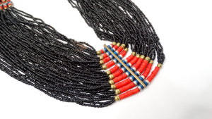 Vintage Indian Naga Handmade Tribal Multi-Strand Black Beaded Necklace