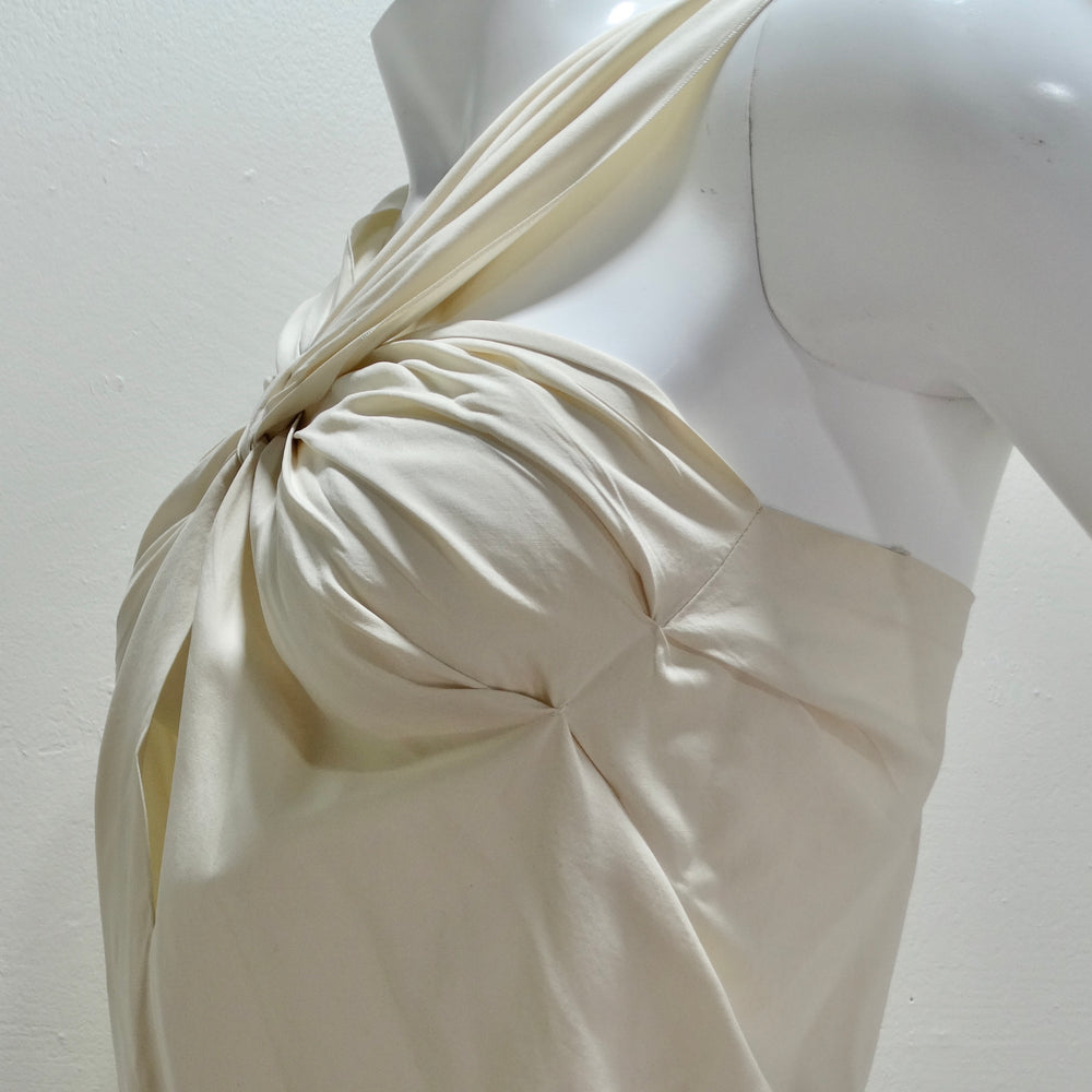 Prada Ivory Silk Pleated Knot Mini Dress