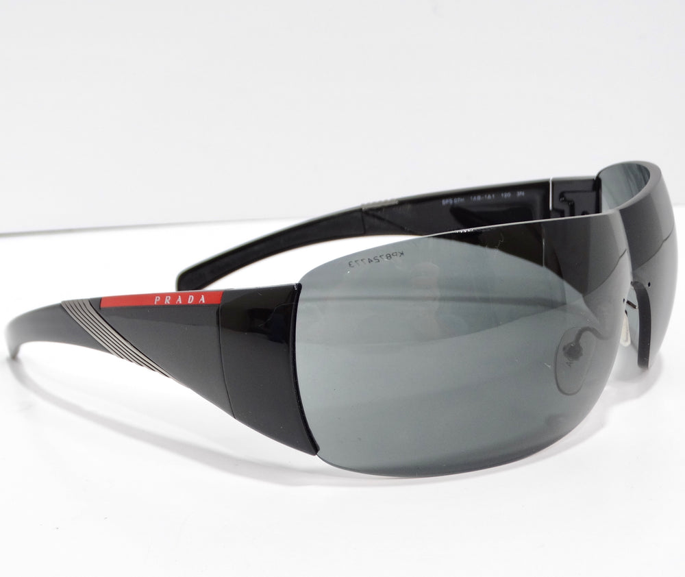 Prada 1990s Black Shield Style Sunglasses