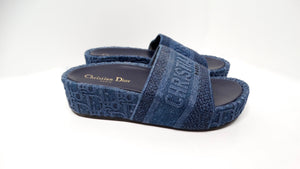 Christian Dior D-way Embroidered Denim Platform Slide Sandals