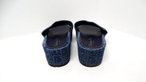 Christian Dior D-way Embroidered Denim Platform Slide Sandals