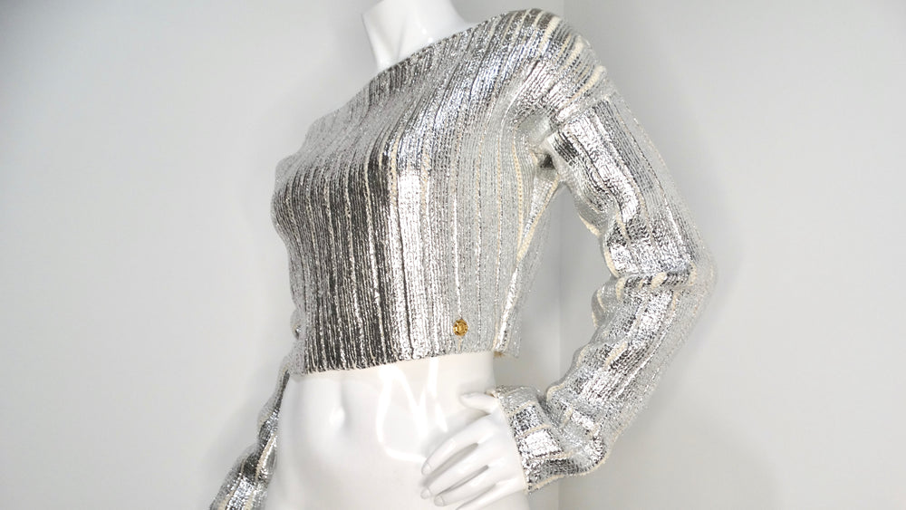 Balmain Silver Metallic Cropped Knit Sweater – Vintage by Misty