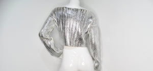 Balmain Silver Metallic Cropped Knit Sweater