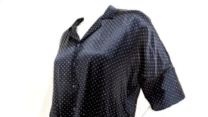 Saint Laurent Navy Silk Button-Up Blouse With Silver Studs