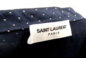 Saint Laurent Navy Silk Button-Up Blouse With Silver Studs