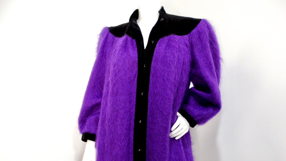 Saint Laurent 1980s Glamour Purple Puff Sleeve Coat With Black Collar