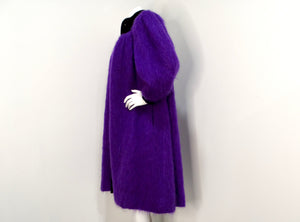 Saint Laurent 1980s Glamour Purple Puff Sleeve Coat With Black Collar