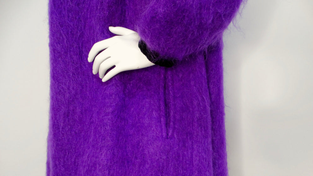 Saint Laurent 1980s Glamour Purple Puff Sleeve Coat With Black Collar