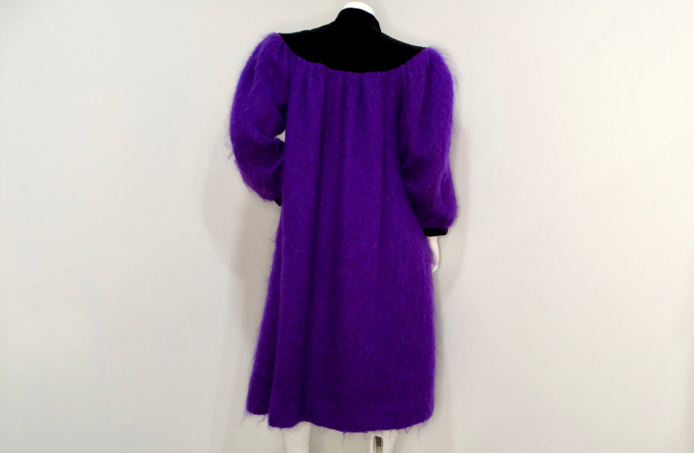 Saint Laurent 1980s Glamour Purple Puff Sleeve Coat With Black Collar