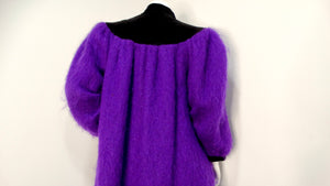 Saint Laurent 1980s Glamour Purple Puff Sleeve Coat With Black Collar