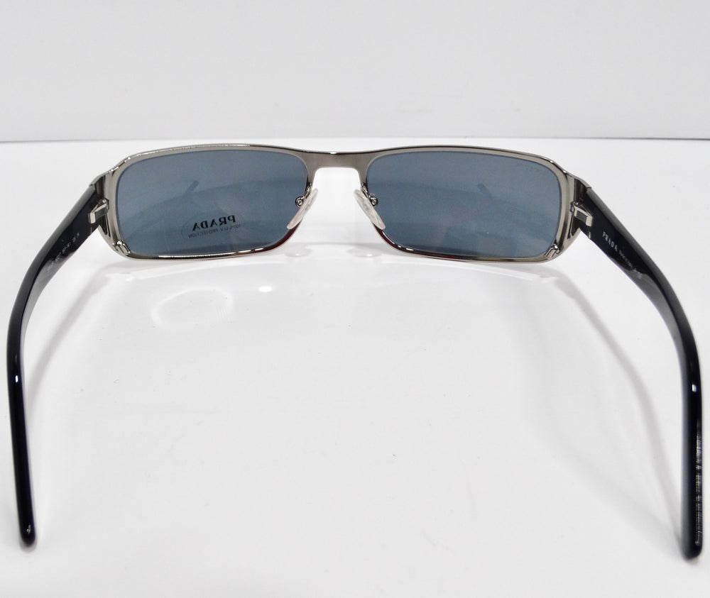 Prada 1990s Silver Tone Rectangular Frame Sunglasses