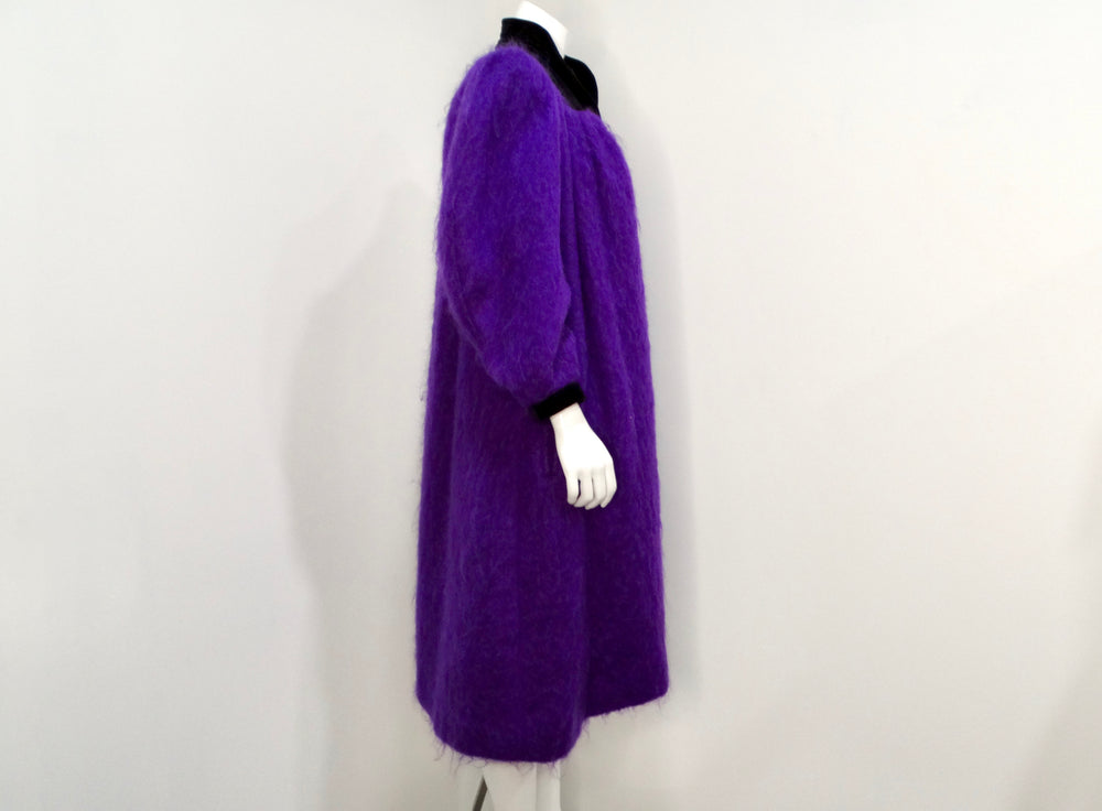 Saint Laurent 1980s Glamour Purple Puff Sleeve Coat With Black Collar