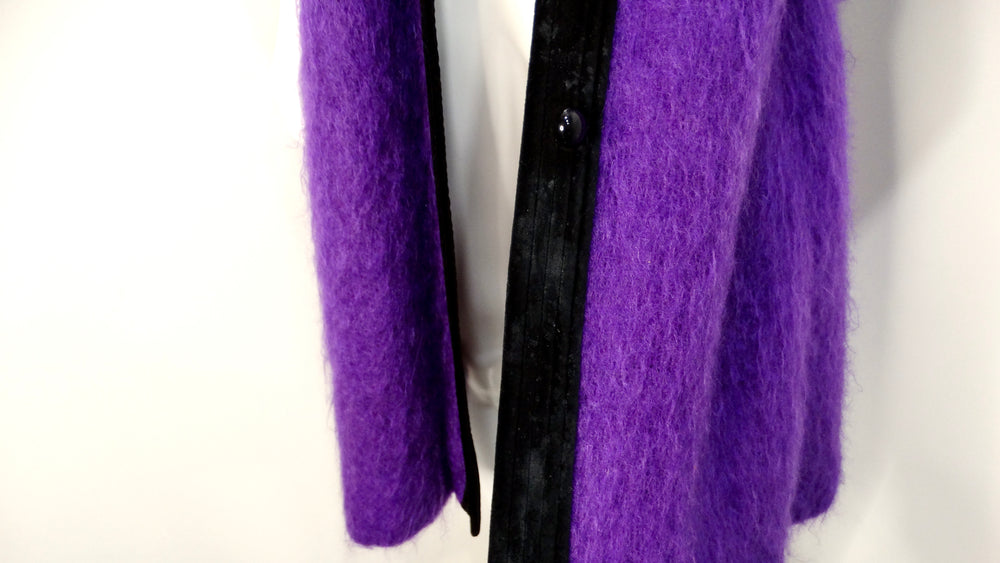 Saint Laurent 1980s Glamour Purple Puff Sleeve Coat With Black Collar