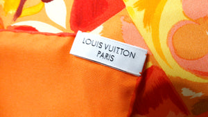 Louis Vuitton "Carre Au Fil Dua Temps" Orange Monogram Silk Print Scarf