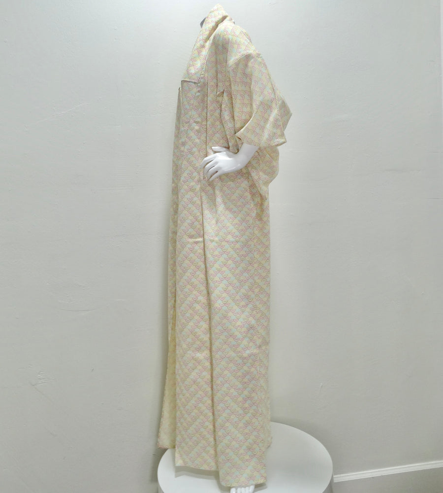 1970s Handmade Japanese Ivory Cotton Long Kimono