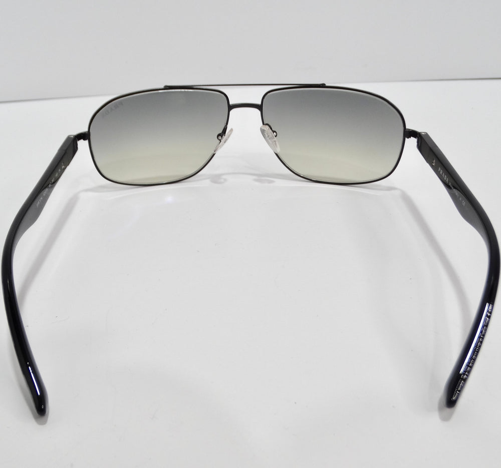 Prada 1990s Black & Blue Tortoise Aviator Sunglasses