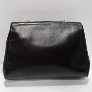 Escada 1980s Fleur De Lis Black Leather Handbag