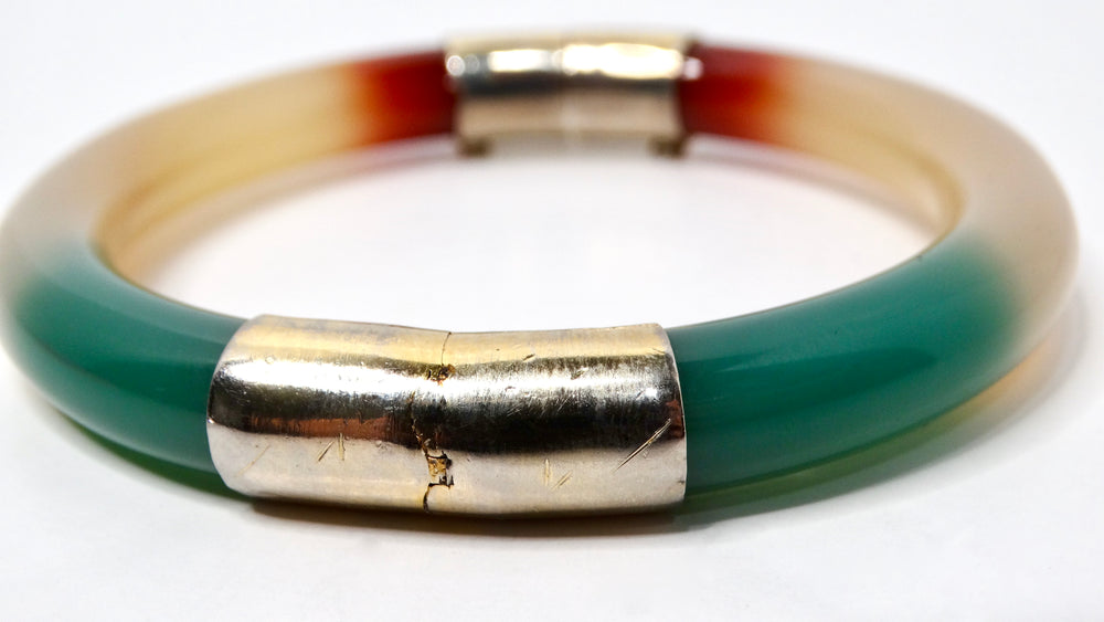 Tri-Color Jade Hinged Bangle Bracelet