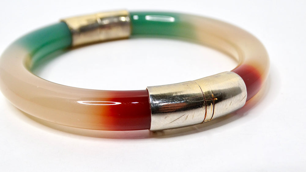 Tri-Color Jade Hinged Bangle Bracelet