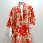 1970s Handmade Japanese Red Floral Long Kimono