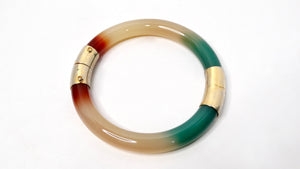 Tri-Color Jade Hinged Bangle Bracelet