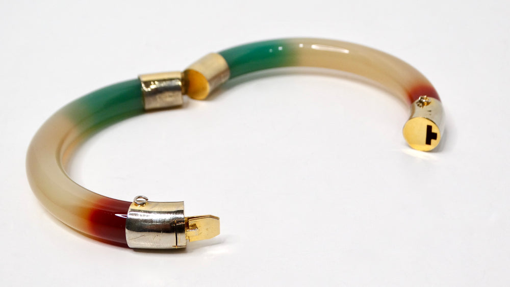 Tri-Color Jade Hinged Bangle Bracelet