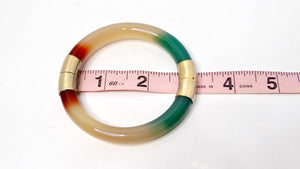 Tri-Color Jade Hinged Bangle Bracelet