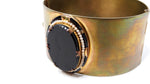 Vintage Onyx & Pearl Embellished Brass Polished Cuff Bracelet