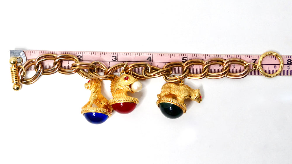 Vintage 14k Gold Plated Jewel-Tone Animal Motif Charm Bracelet